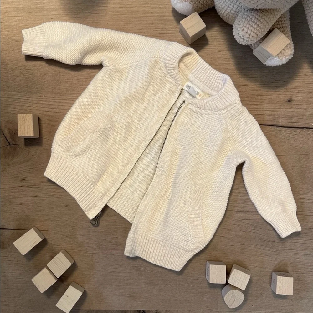 Gymboree Cream Zip-Up Knit Cardigan